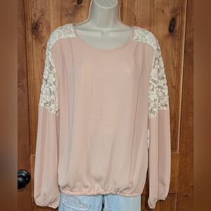 Charming Charlie Peach Lace Sleeve Blouse